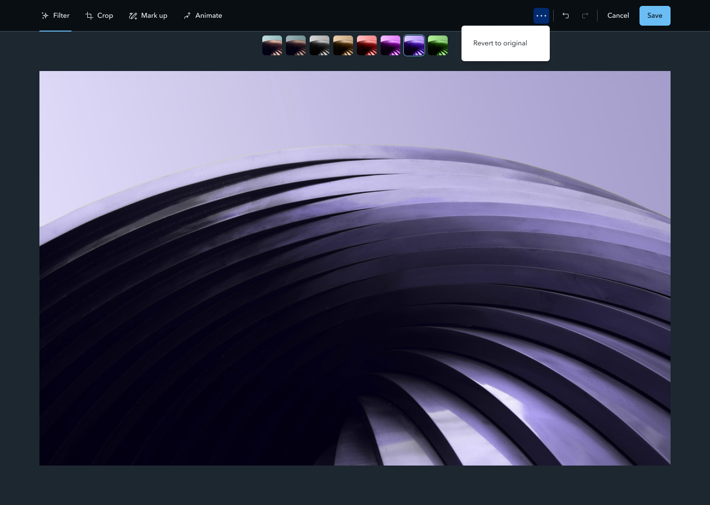 Image editor filter tab